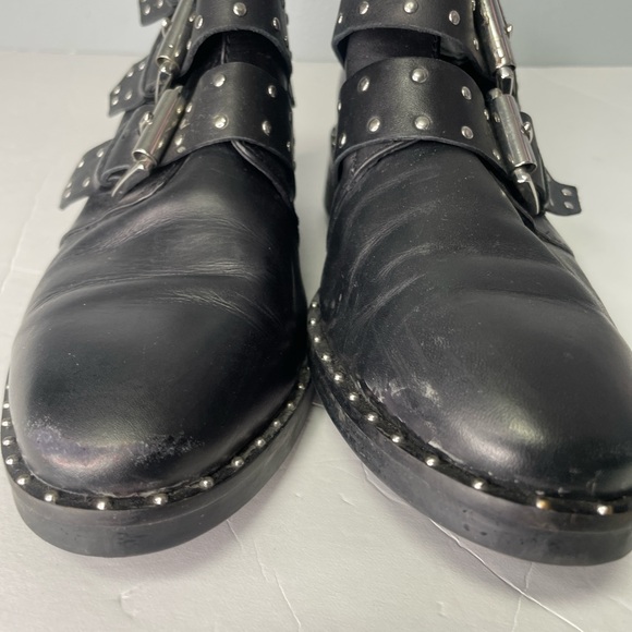 ASOS women’s triple buckle black leather ankle boots. Studded. Size 6 - Picture 6 of 8